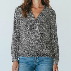 Ann Taylor Women's Abstract Print Faux Wrap V-Neck Blouse